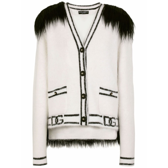 Dolce & Gabbana Faux-Fur Paneled Logo Embellished Cardigan (IT 42) RRP $3495 - Picture 4 of 14